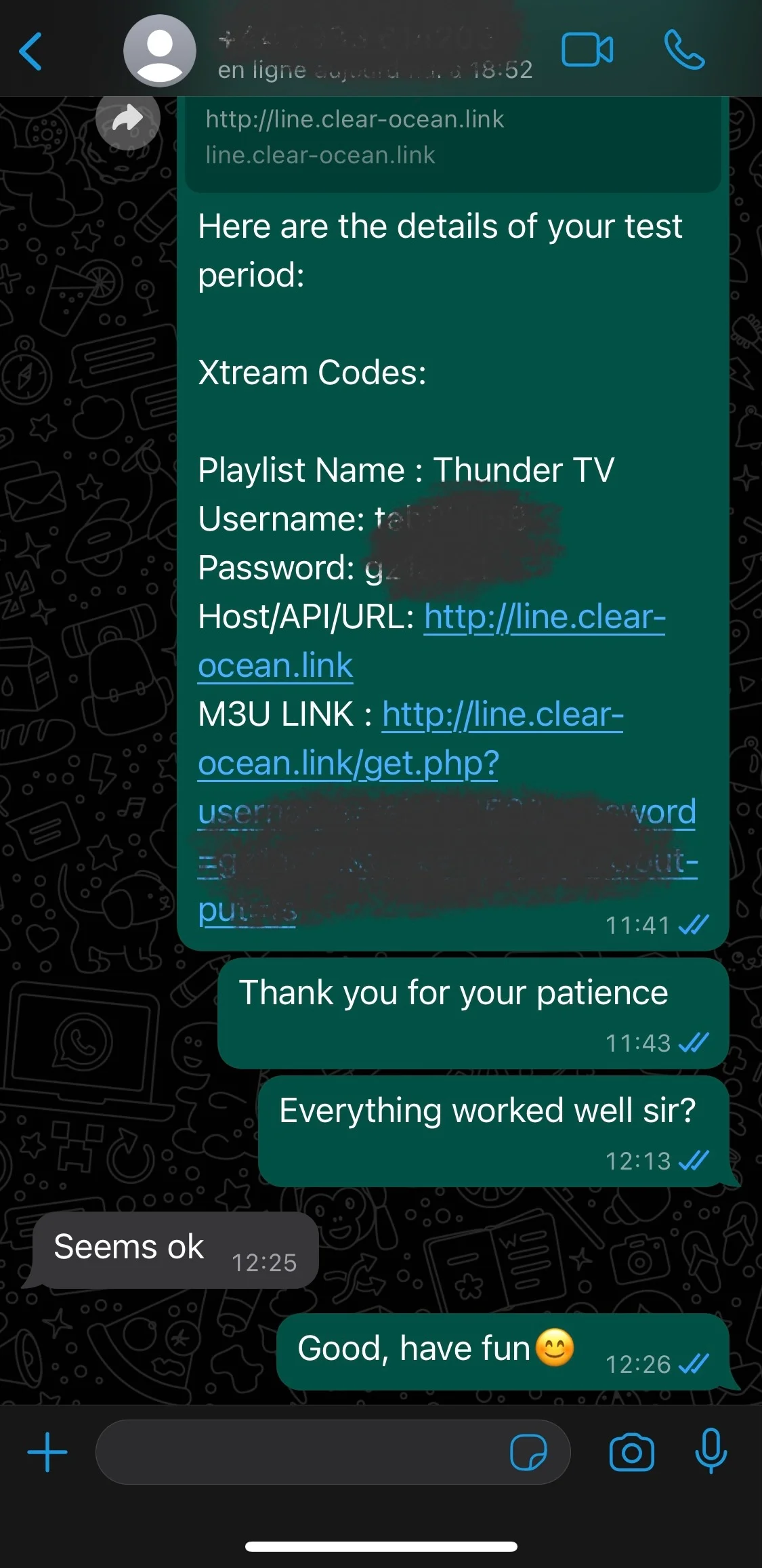 WhatsApp-beoordeling over een geslaagde IPTV-installatie